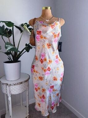 🌸 Y2K Bebe Made in USA Floral Cowl Neck Slip Dress Size L